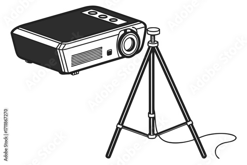 Digital Projector Mounted on Tripod Stand.