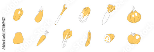 野菜アイコンセット 各種食材と農産物のベクターイラスト