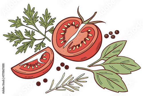 Fresh Tomato Slices with Herbs and Spices.