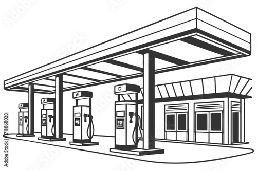 Gas Station Pumps and Canopy Illustration.