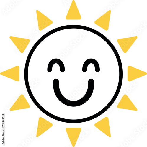 A cheerful, smiling sun illustration radiating warmth and happiness.