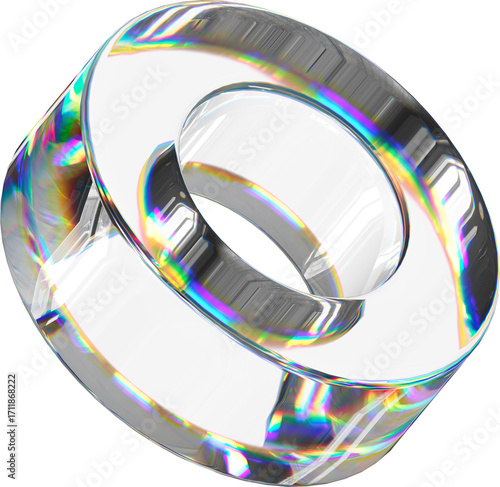 3D Glass dispersion abstract torus element. Reflecton shape on transparent background. Realistic graphic glare and transparency effect