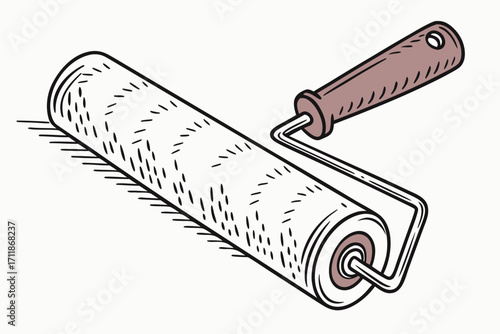Handdrawn Illustration of a Paint Roller Tool.