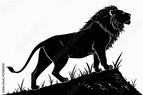 Majestic Lion Silhouette Standing Proudly on Hill.