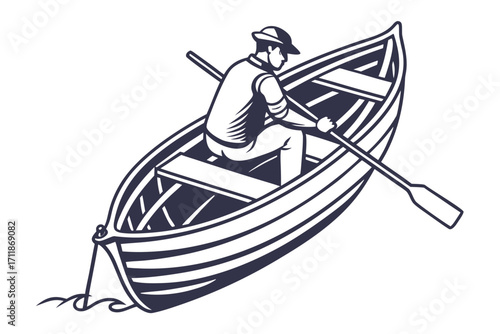Man rowing a boat with oars.