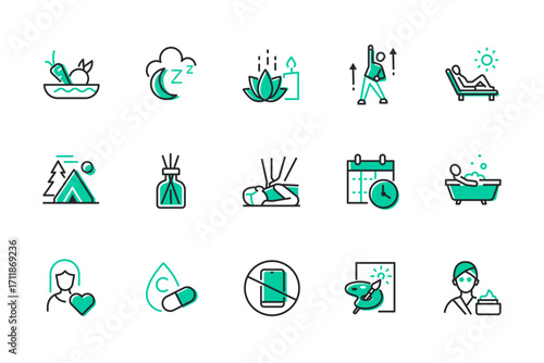 Self-care - set of line design style icons