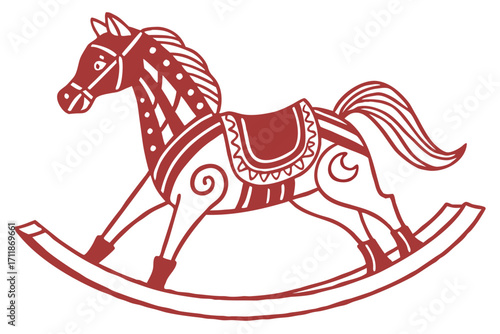 Red Rocking Horse Silhouette with Decorative Patterns.