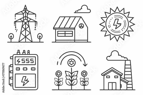 Renewable Energy and Power Generation Icons.