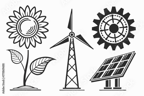 Renewable Energy and Nature Icons Collection.