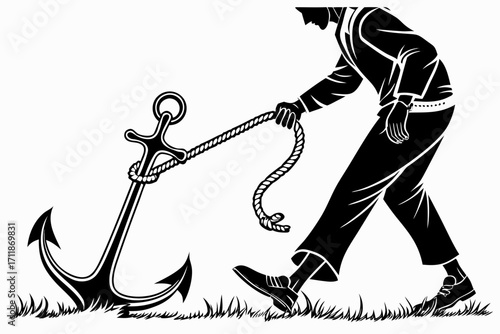 Sailor with Anchor and Rope on Grass.