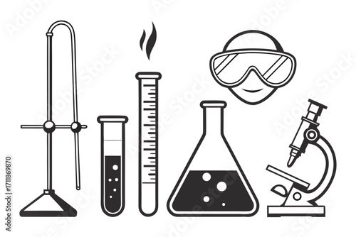 Science Laboratory Equipment Icons Collection.