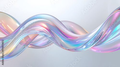 Abstract 3D glass holographic ribbon with gradient liquid effect for futuristic modern design background
