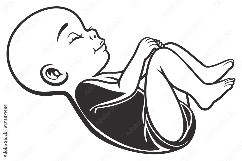 Obraz premium Stylized Black and White Illustration of a Newborn Baby.