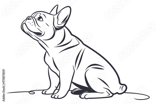 Stylized French Bulldog Sitting and Looking Up.