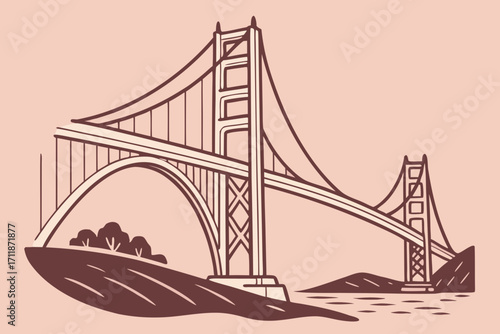 Stylized Golden Gate Bridge Illustration.