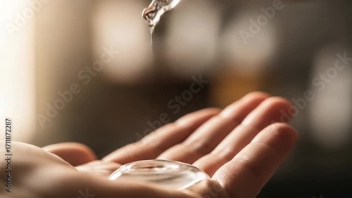 Wallpaper Mural Close-up of a Dropper Dispensing Liquid onto a Person’s Hand in a Laboratory Setting for Scientific Research, Medical Testing, and Beauty Products, High-Resolution Macro Photography Torontodigital.ca