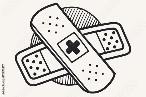 Two Crossed Bandages with Medical Cross Symbol.