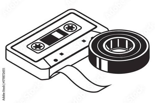 Vintage Cassette Tape and Reel Icon.
