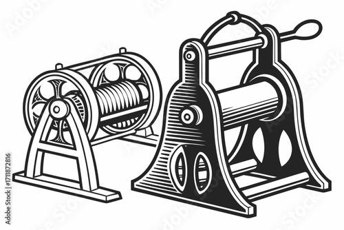 Vintage Industrial Winch and Reel Illustration.