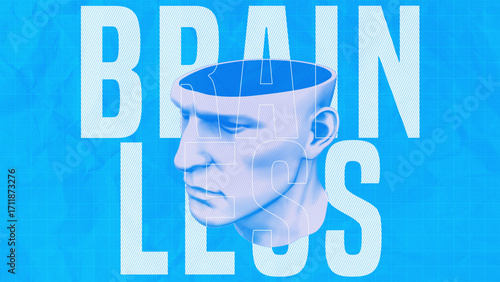Tableau sur toile A blueprint style anatomical human head with brainless caption.