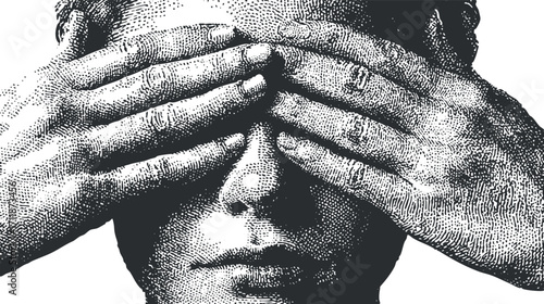 A vintage illustration of a person covering their eyes with hands representing introspection and emotion.