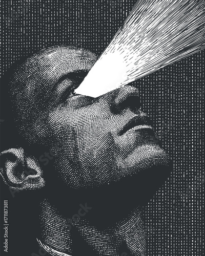 An artistic illustration depicting a human figure with light emanating from the eye symbolizing vision.