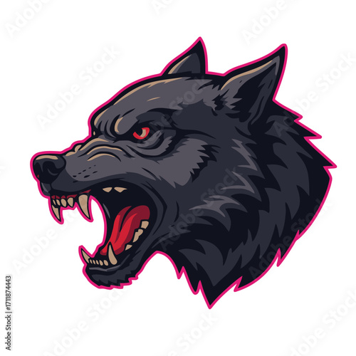 Wolf mascot in biting pose with dark vector palette isolated