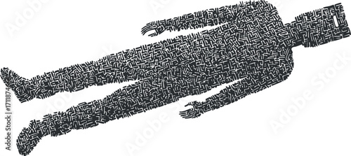 Abstract illustration of a silhouetted figure created with intricate patterns and lines.