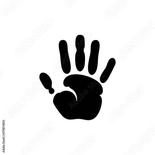 Minimal ghostly black handprint silhouette, symbolizing mystery, crime scene, horror, haunting and security warnings.
