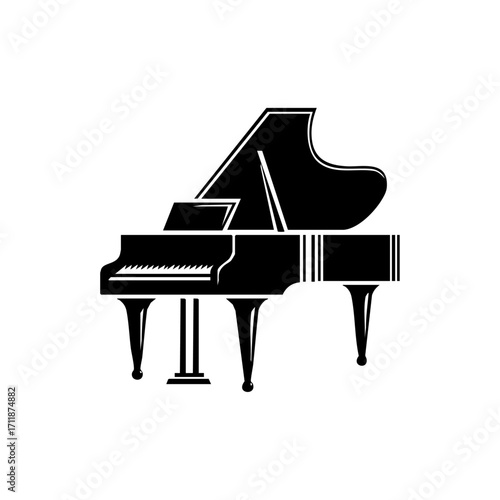 Elegant grand piano silhouette vector icon, representing classical music, concerts, luxury entertainment, creativity and fine arts branding.
