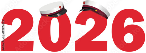 Graduation 2026, traditional danish "Studenten" caps, studenterhue, to celebrate the finish  from Gymnasium.  Vector Illustration
