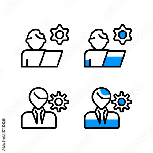 Business Management and Settings Icon Set,Businessperson with Gear