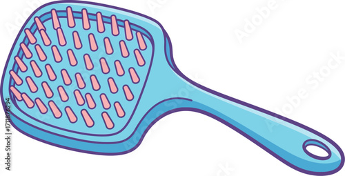 Light blue hairbrush with pink bristles, a simple tool for grooming.