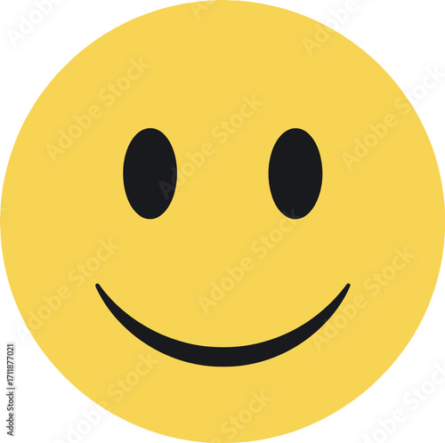 Simple yellow smiley face with black eyes and a cheerful smile, symbolizing happiness and positivity.