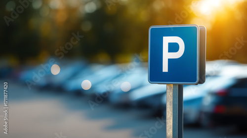Blue parking sign with a white 