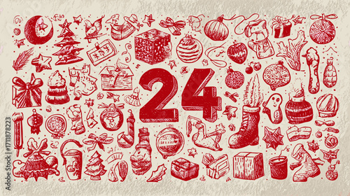 Christmas Doodles with Number 24