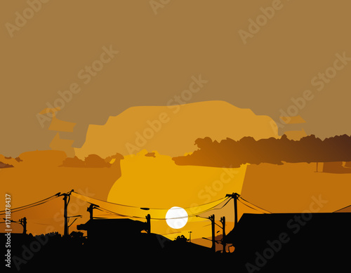 夕方　町　