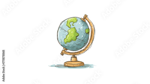 Illustrated globe on wooden stand