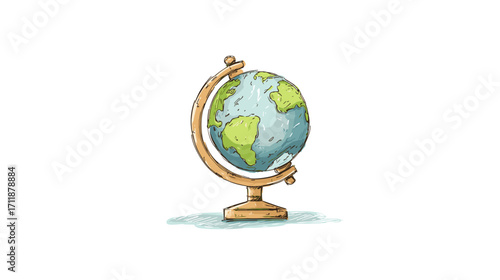Colorful hand-drawn globe on wooden stand