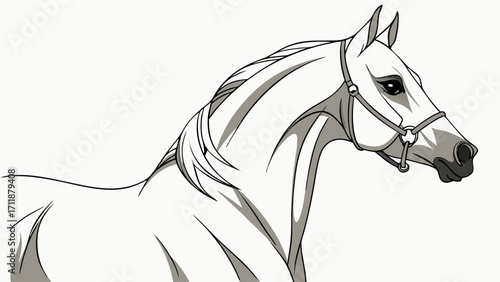 Elegant Horse Head Portrait Equestrian Art Equine Illustration Gray Horse Drawing Animal Design White Horse Horse Head Sketch Monochrome Horse Horse Profile Vector Illustration of Horse.