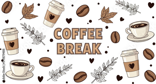 Cozy coffee break with warm drinks and autumn leaves