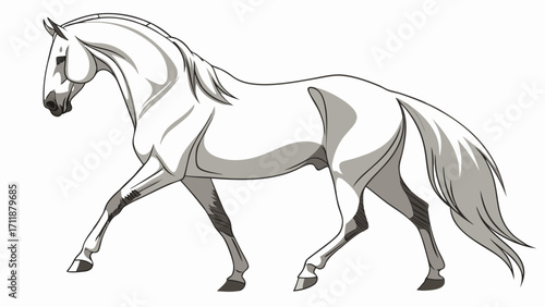 Elegant White Horse in Motion Equestrian Art Animal Illustration Graceful Stallion Horse Drawing Equine Design White Horse Clipart.