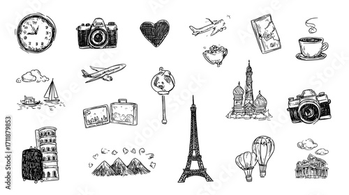 Travel-themed doodles collection