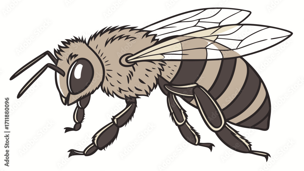 Obraz premium Honeybee illustration detailed drawing of a bee insect vector art striped bee design honeybee graphic bee clipart cute bee image bee icon honey producer pollinator insect nature illustr.