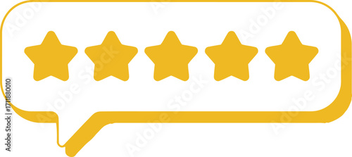 Five golden stars displayed in a speech bubble, symbolizing excellent customer satisfaction and a perfect rating.