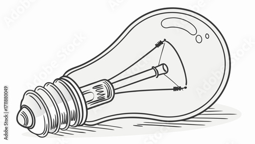 Hand-drawn incandescent light bulb lying down sketch idea inspiration energy electricity design element vintage retro lightbulb illustration power innovation creativity technology.