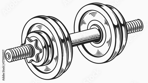 Hand-drawn illustration of a dumbbell fitness equipment weightlifting gym workout exercise strength training gym sport healthy lifestyle bodybuilding muscle building fitness icon work.