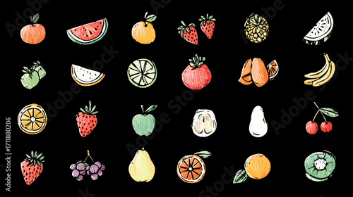 Colorful fruit illustration on black background