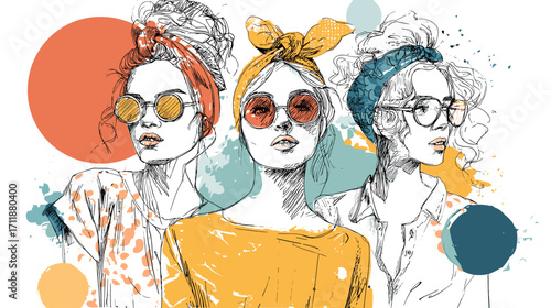 Fashionable women illustration with sunglasses