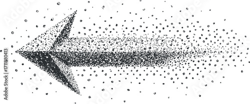 A dynamic black and white arrow illustration indicating direction with a dotted trail.